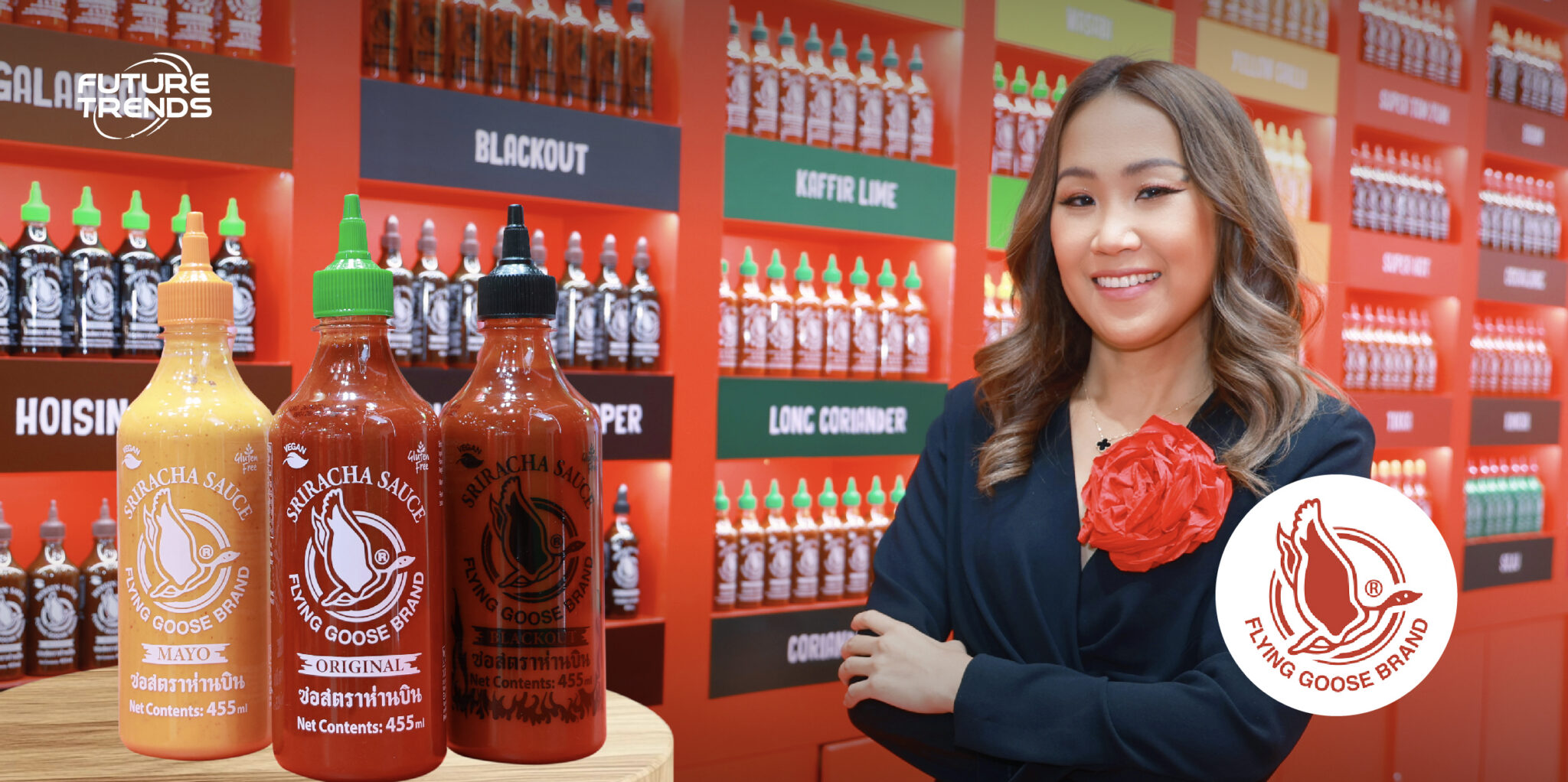ขวดซอสพริกศรีราชา Flying Goose แบรนด์พรีเมียมไทยที่ส่งออกและเติบโตในตลาดโลก